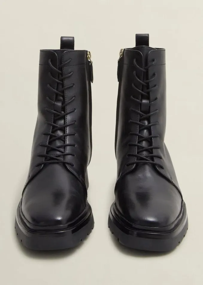 Women HOBBS Boots Farrah Leather LaceUp Boots Black