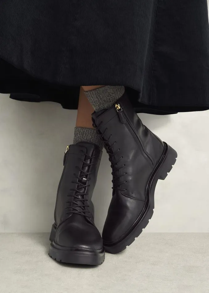 Women HOBBS Boots Farrah Leather LaceUp Boots Black