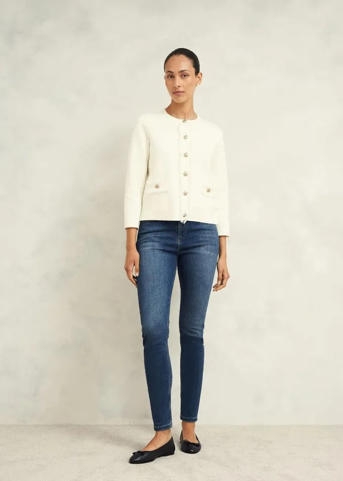 Women HOBBS Coats and Jackets Sairey Cotton Wool Knitted Jacket Warm Ivory