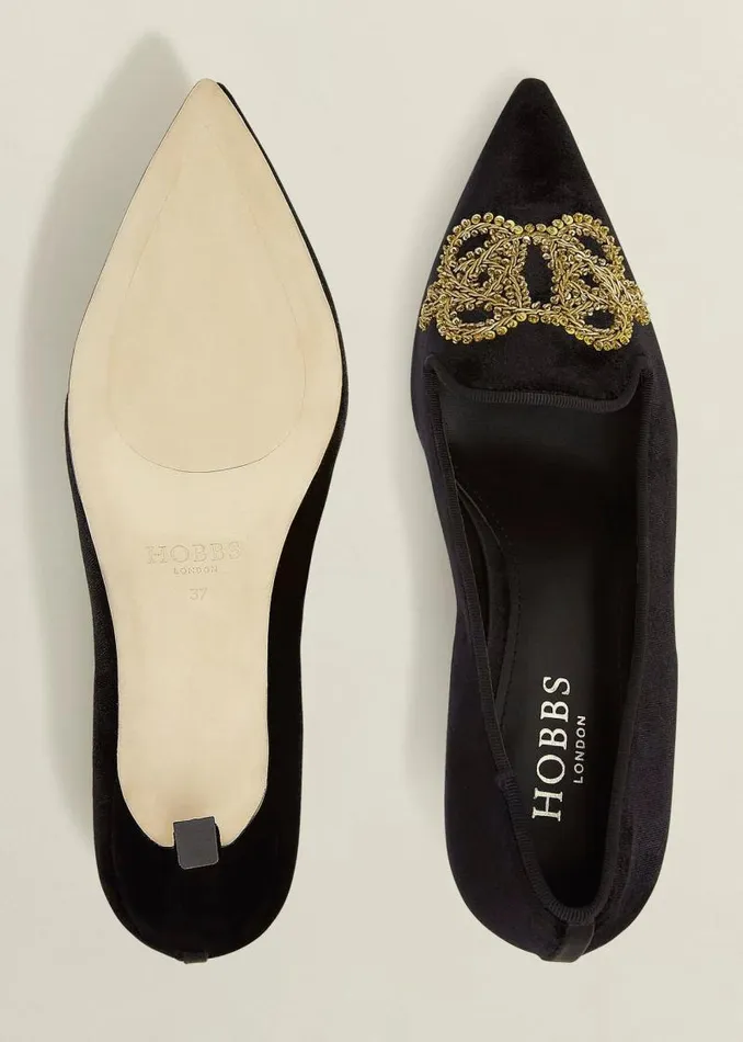 Women HOBBS Court Shoes Keston Embellished Velvet Courts Black
