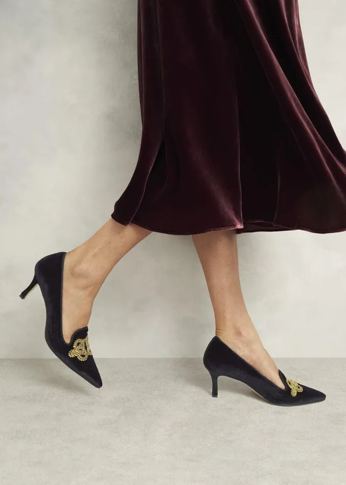 Women HOBBS Court Shoes Keston Embellished Velvet Courts Black