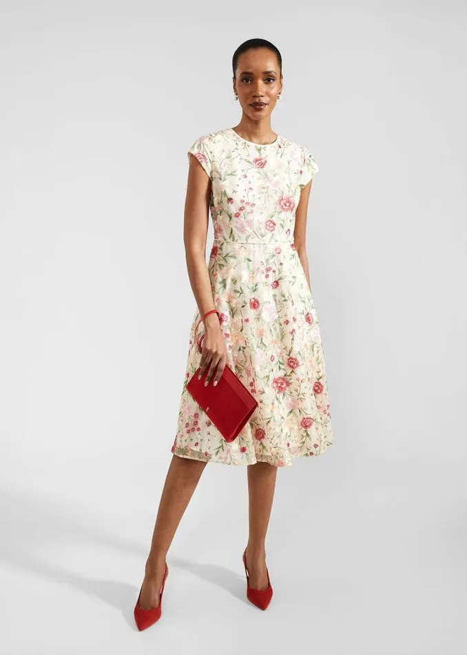 Women HOBBS Dresses and Jumpsuits Tia Embroidered Dress Cream Multi