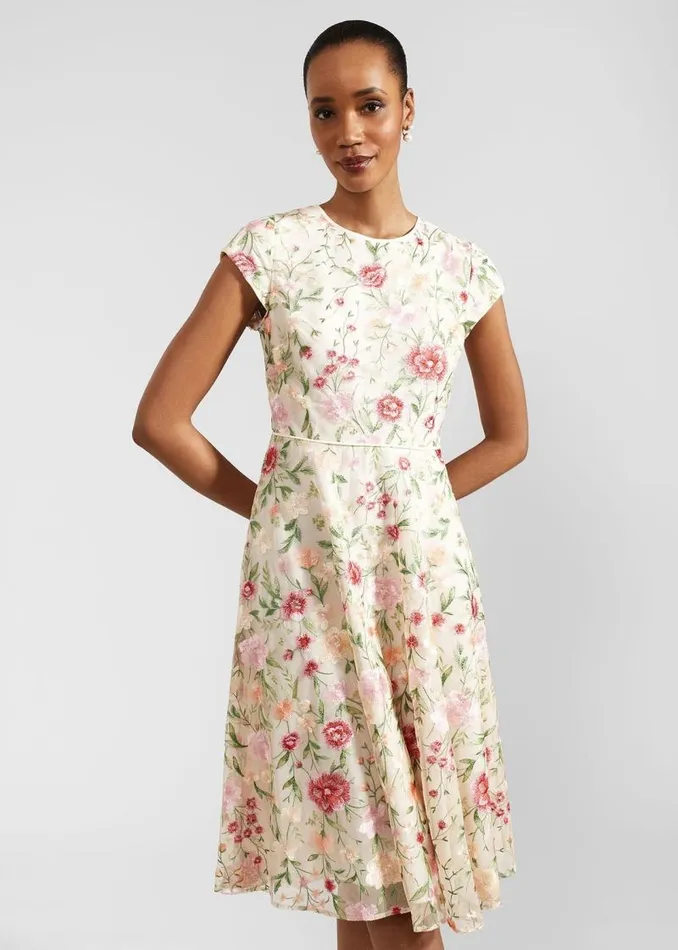 Women HOBBS Dresses and Jumpsuits Tia Embroidered Dress Cream Multi