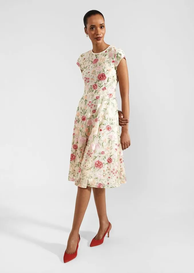 Women HOBBS Dresses and Jumpsuits Tia Embroidered Dress Cream Multi