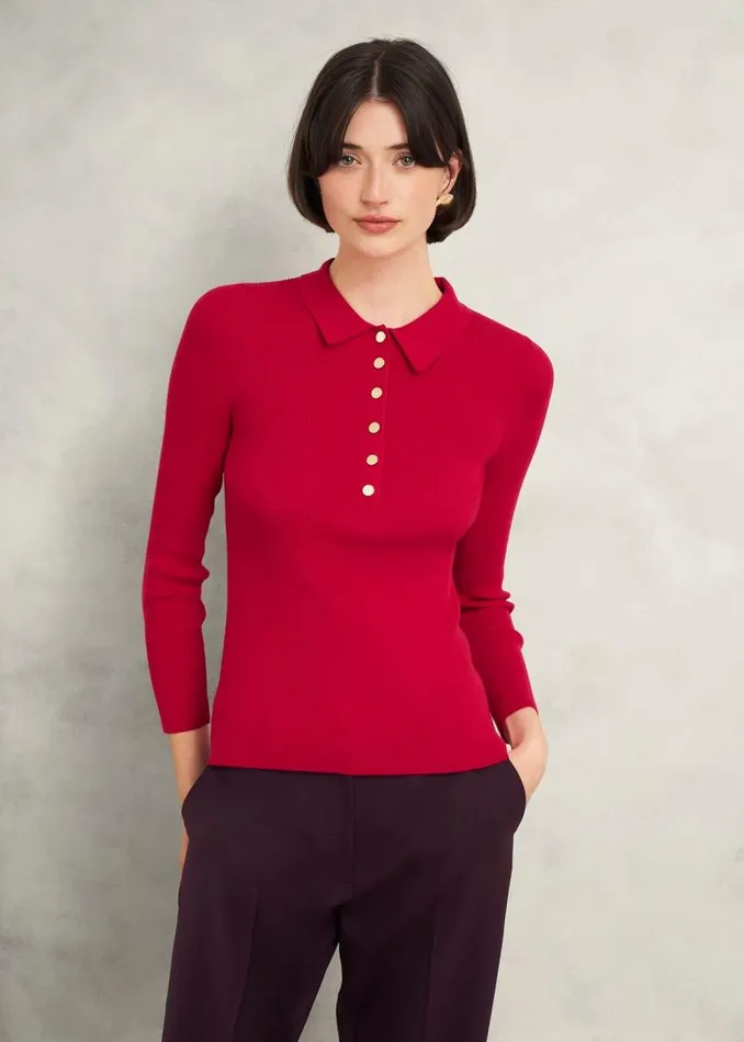 Women HOBBS Jumpers and Cardigans Fara Knitted Shirt Rowan Red