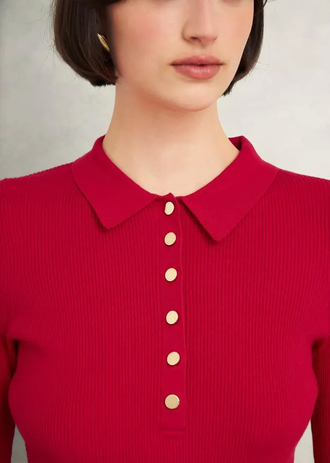 Women HOBBS Jumpers and Cardigans Fara Knitted Shirt Rowan Red