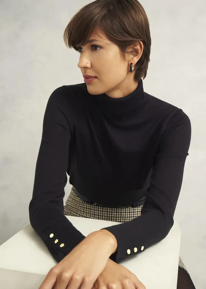 Women HOBBS Jumpers and Cardigans Lara Merino Wool Roll Neck Jumper Black