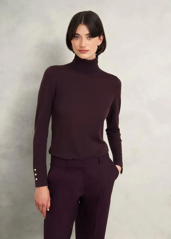 Women HOBBS Jumpers and Cardigans Lara Merino Wool Roll Neck Jumper Malbec