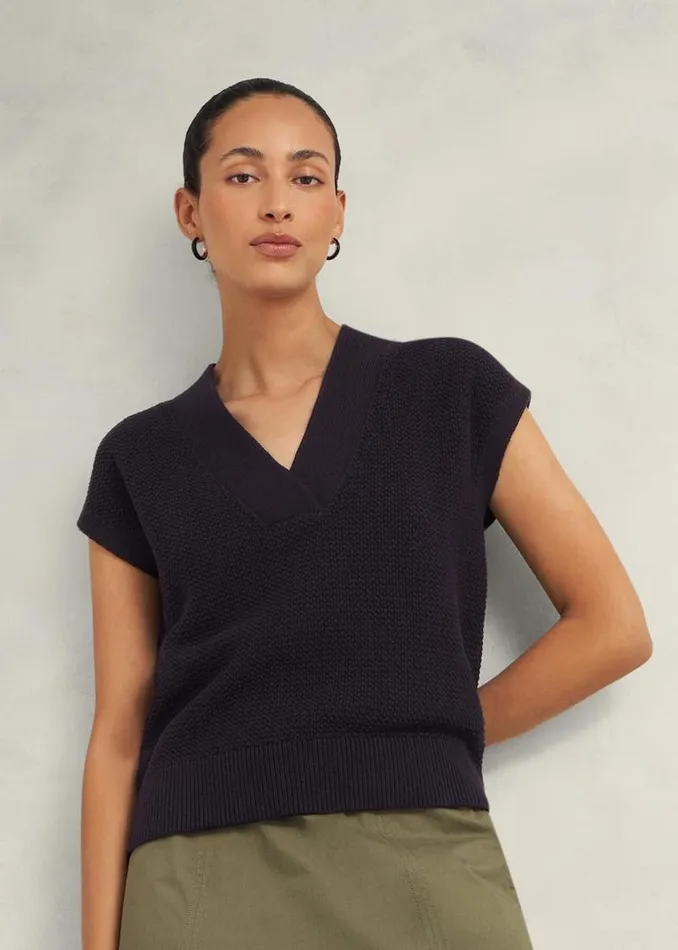 Women HOBBS Tops Ariel Cotton Knitted Top Hobbs Navy