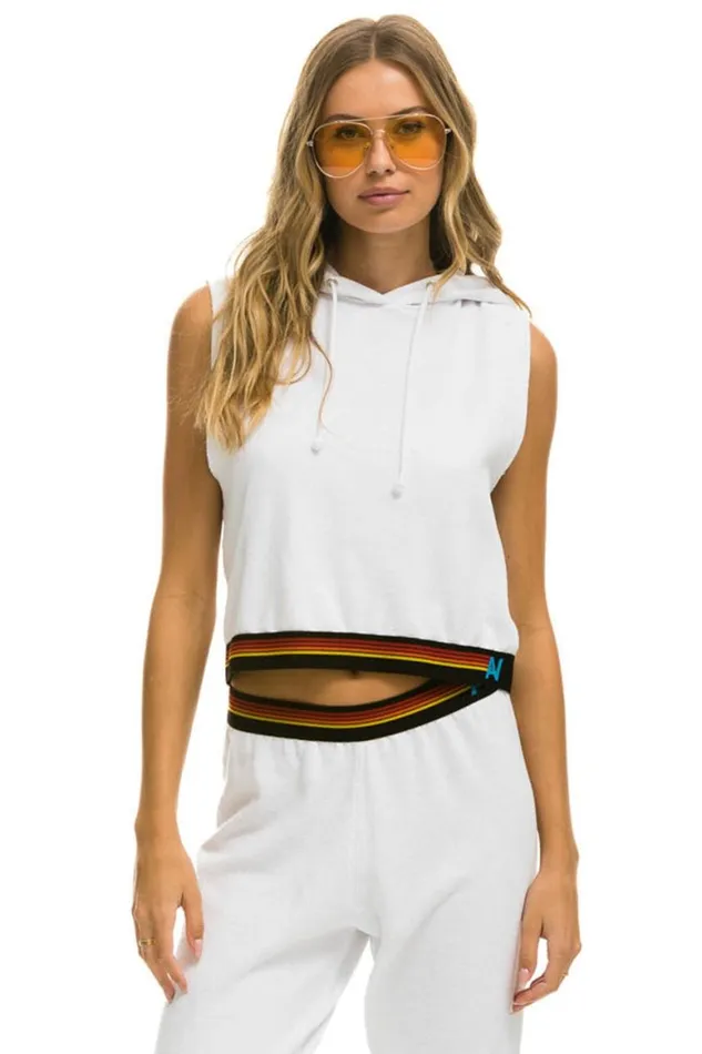 Women Hoodies Aviator Nation Logo Stripe Sleeveless Crop Pullover Hoodie 8211 White Women Hoodies Aviator Nation Logo Stripe Sleeveless Crop Pullover Hoodie 8211 White
