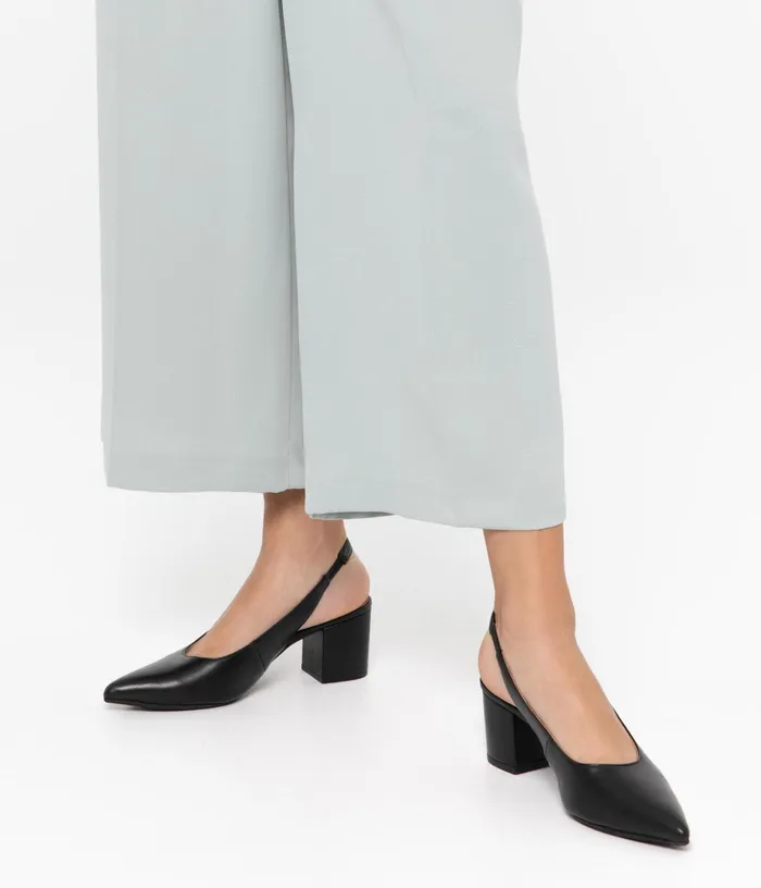 Women Iman Vegan Block Heels Black Matt and Nat Heels