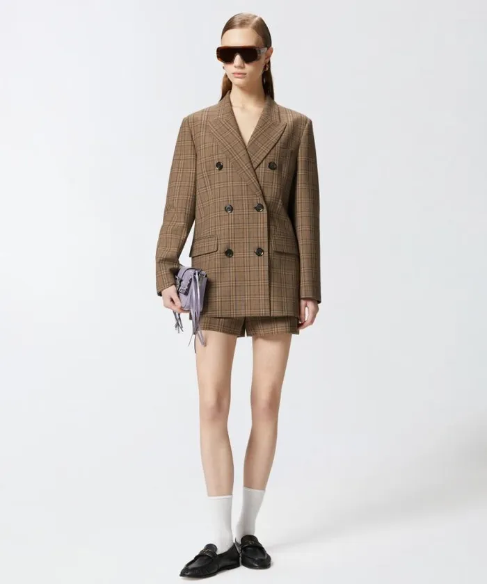 Women Jackets Pinko Doublebreasted Check Blazer Brown Camel