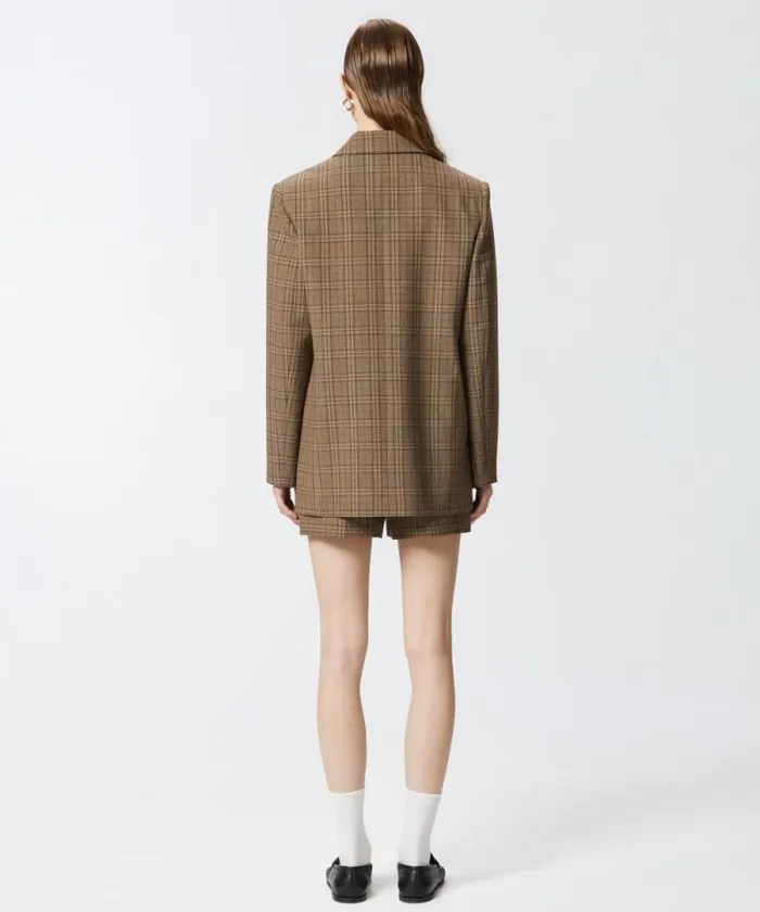 Women Jackets Pinko Doublebreasted Check Blazer Brown Camel