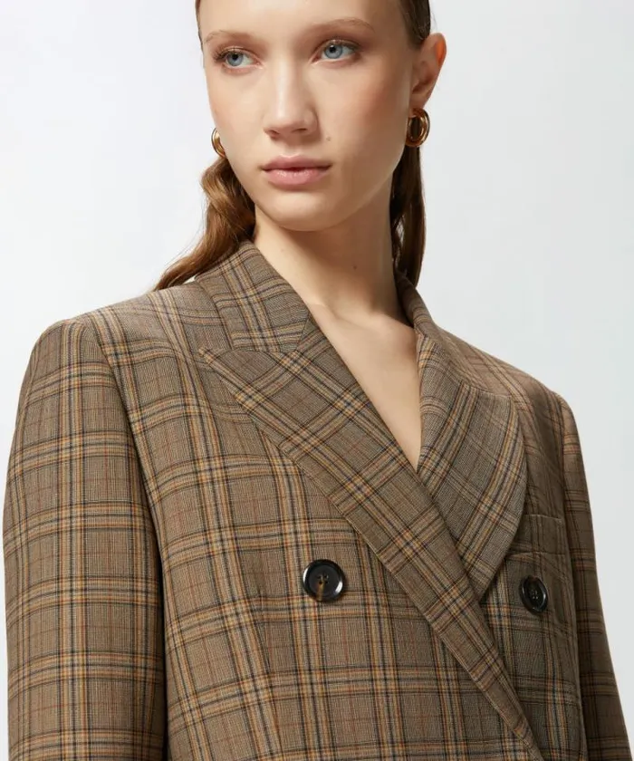 Women Jackets Pinko Doublebreasted Check Blazer Brown Camel