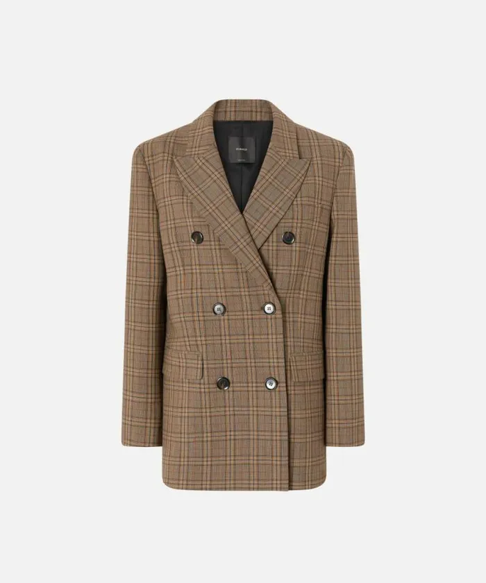 Women Jackets Pinko Doublebreasted Check Blazer Brown Camel
