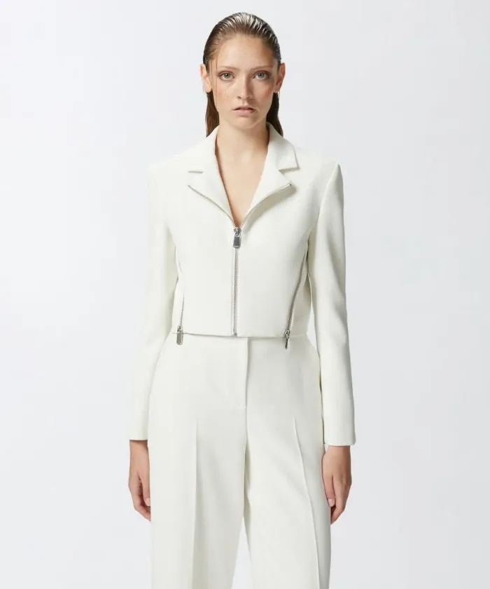 Women Jackets Pinko Short Jacket In Crpe Fabric With Zip Lily White