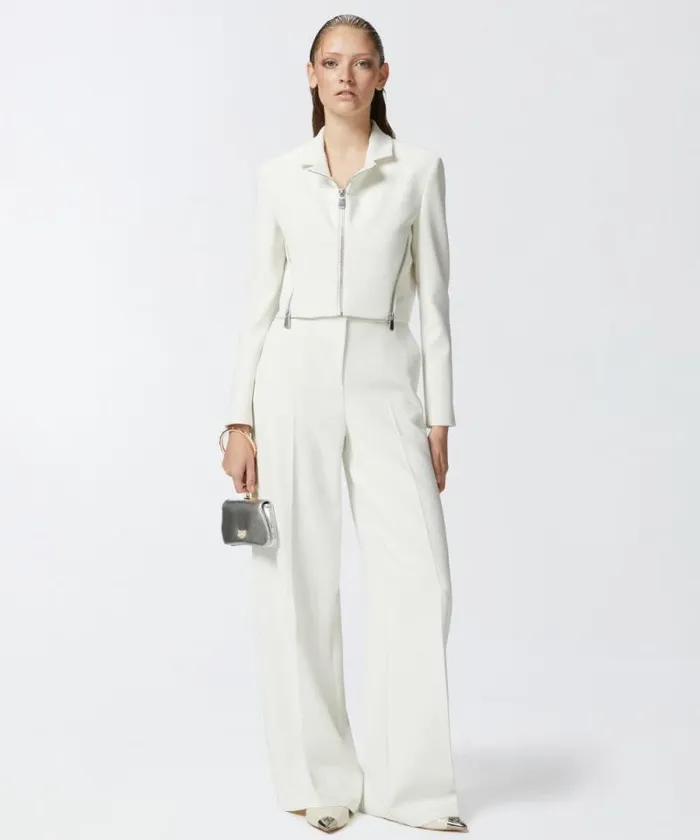Women Jackets Pinko Short Jacket In Crpe Fabric With Zip Lily White