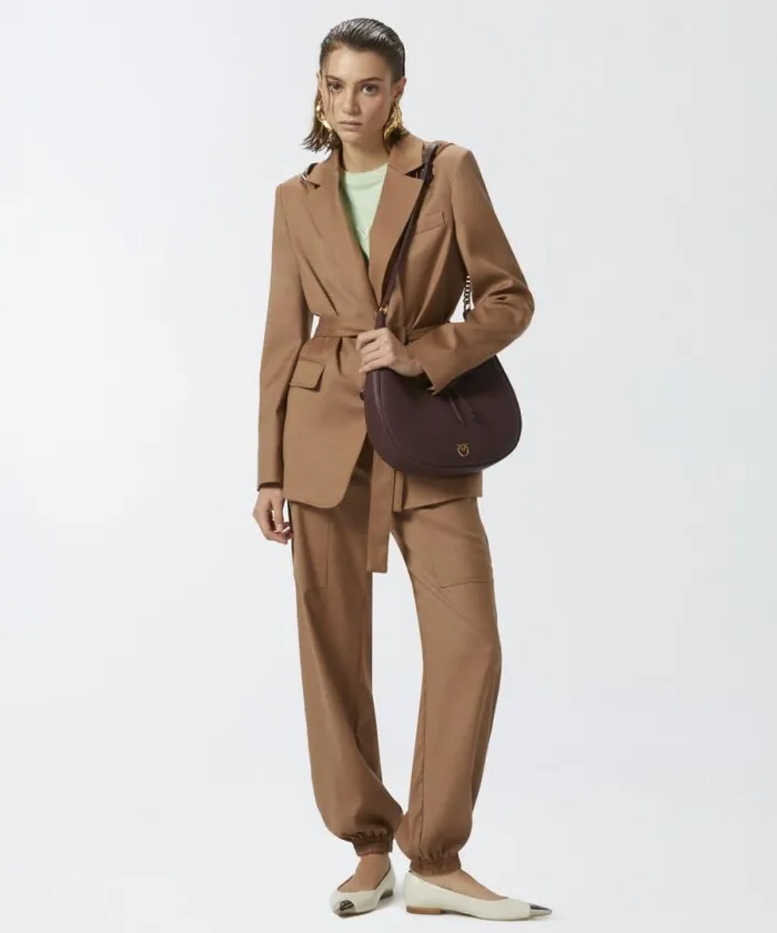 Women Jackets Pinko Singlebreasted Flannel Blazer With Hood And Belt Walnut Brown Women Jackets Pinko Singlebreasted Flannel Blazer With Hood And Belt Walnut Brown