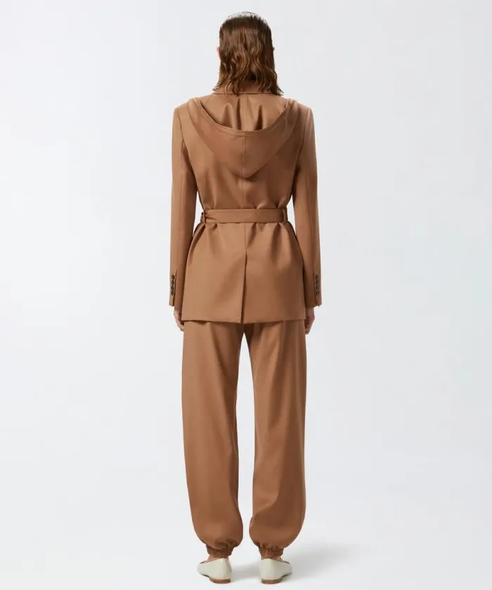 Women Jackets Pinko Singlebreasted Flannel Blazer With Hood And Belt Walnut Brown Women Jackets Pinko Singlebreasted Flannel Blazer With Hood And Belt Walnut Brown
