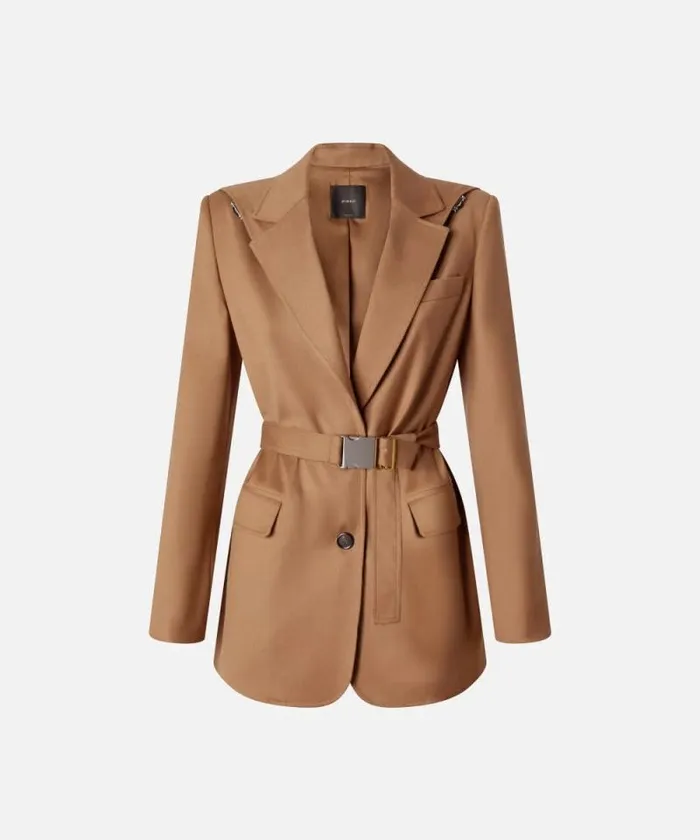 Women Jackets Pinko Singlebreasted Flannel Blazer With Hood And Belt Walnut Brown Women Jackets Pinko Singlebreasted Flannel Blazer With Hood And Belt Walnut Brown