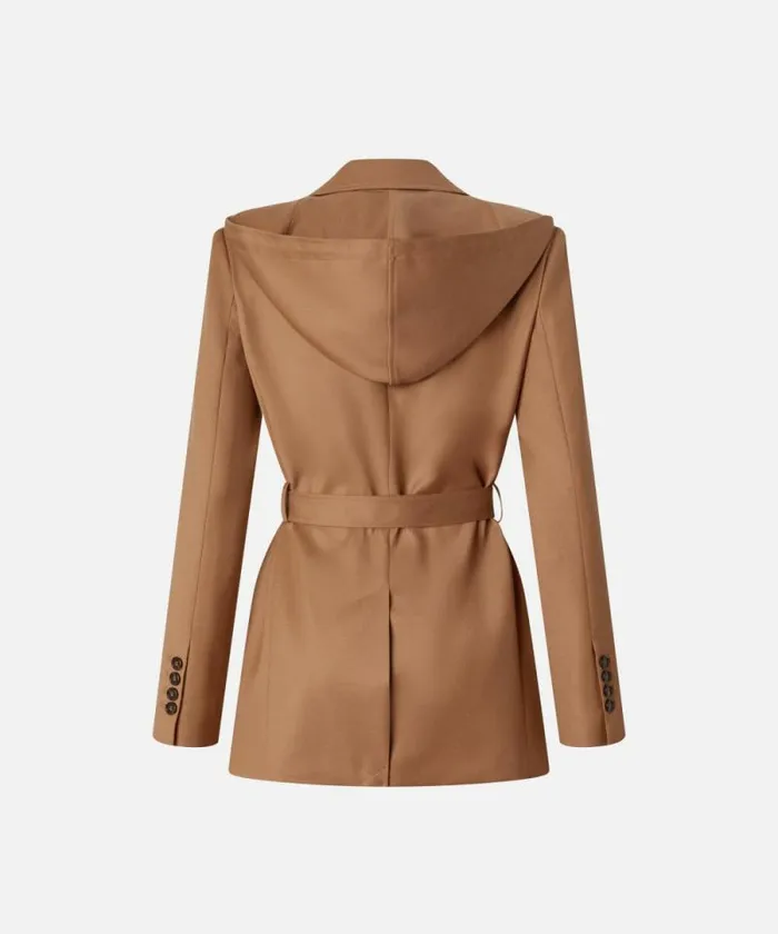Women Jackets Pinko Singlebreasted Flannel Blazer With Hood And Belt Walnut Brown Women Jackets Pinko Singlebreasted Flannel Blazer With Hood And Belt Walnut Brown