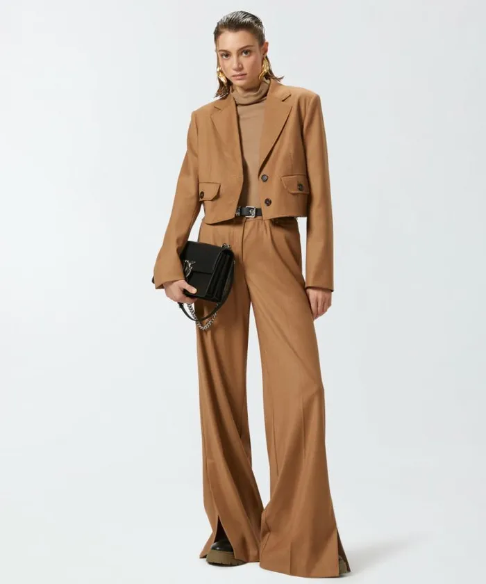 Women Jackets Pinko Singlebreasted Short Blazer In Wool Flannel Walnut Brown Women Jackets Pinko Singlebreasted Short Blazer In Wool Flannel Walnut Brown