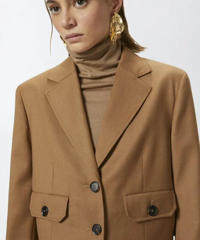Women Jackets Pinko Singlebreasted Short Blazer In Wool Flannel Walnut Brown Women Jackets Pinko Singlebreasted Short Blazer In Wool Flannel Walnut Brown