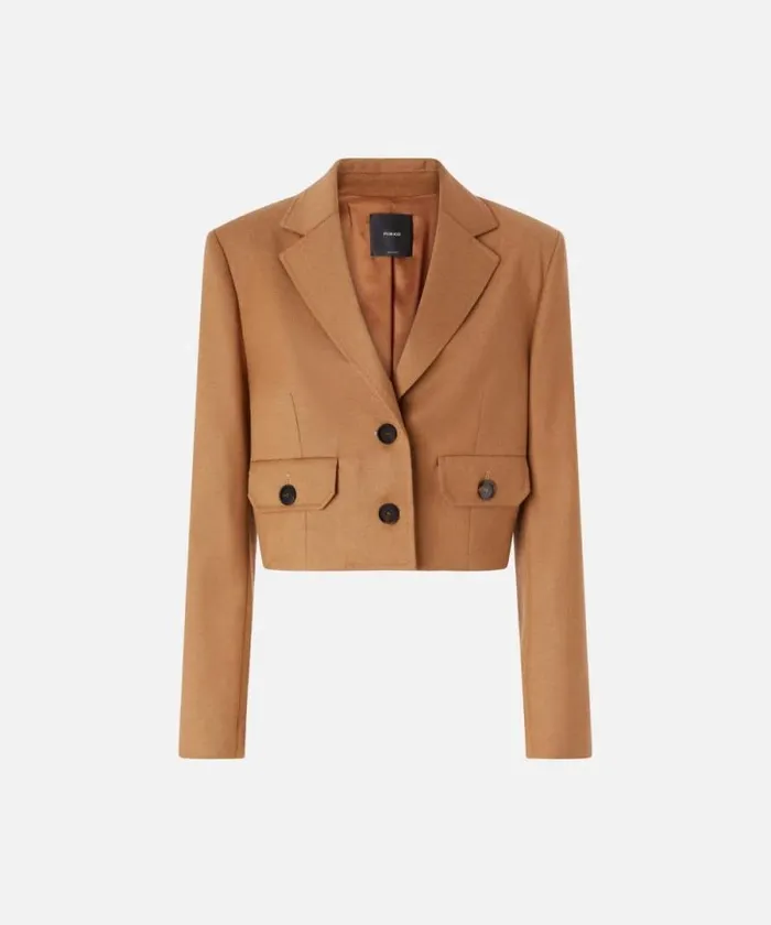 Women Jackets Pinko Singlebreasted Short Blazer In Wool Flannel Walnut Brown Women Jackets Pinko Singlebreasted Short Blazer In Wool Flannel Walnut Brown