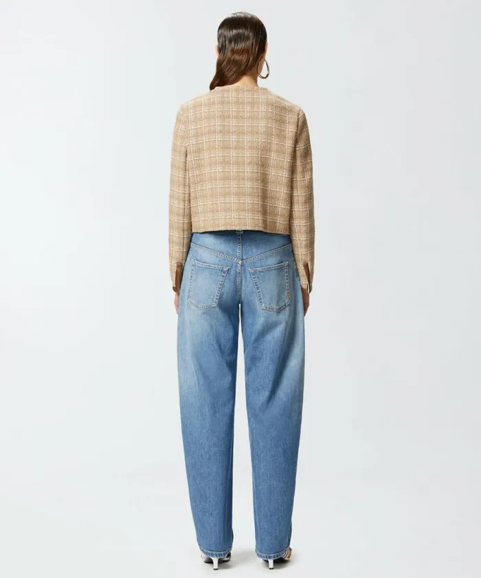 Women Jackets Pinko Small Open Jacket In Tweed And Faux Leather Beigegreysilver Women Jackets Pinko Small Open Jacket In Tweed And Faux Leather Beigegreysilver