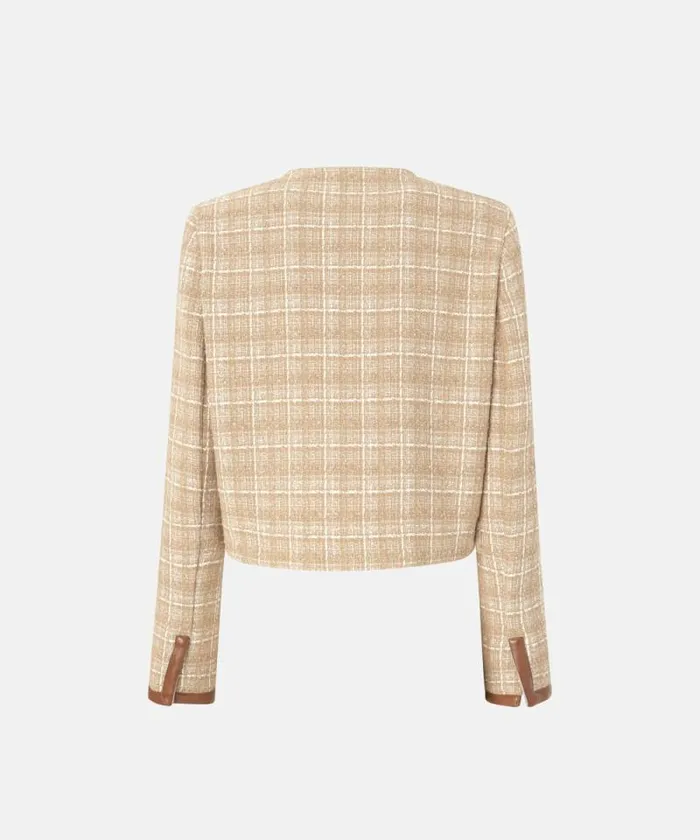 Women Jackets Pinko Small Open Jacket In Tweed And Faux Leather Beigegreysilver Women Jackets Pinko Small Open Jacket In Tweed And Faux Leather Beigegreysilver