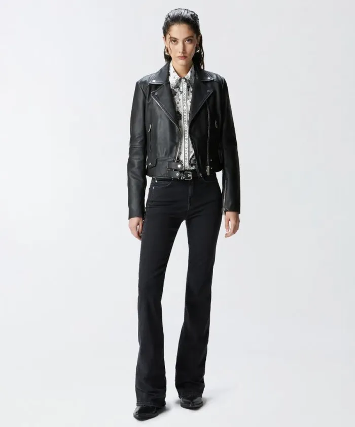 Women Jeans Pinko Black Denim Flared Jeans With Love Birds Belt Limo Black