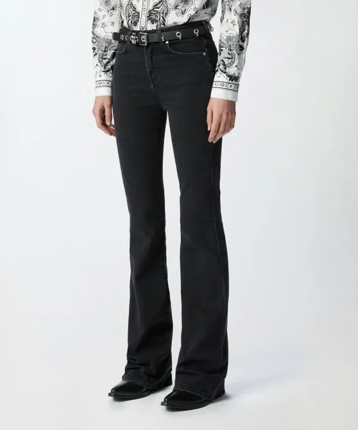 Women Jeans Pinko Black Denim Flared Jeans With Love Birds Belt Limo Black Women Jeans Pinko Black Denim Flared Jeans With Love Birds Belt Limo Black