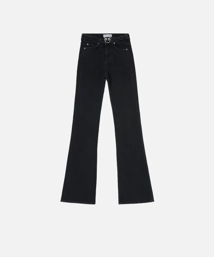 Women Jeans Pinko Black Denim Flared Jeans With Love Birds Belt Limo Black Women Jeans Pinko Black Denim Flared Jeans With Love Birds Belt Limo Black