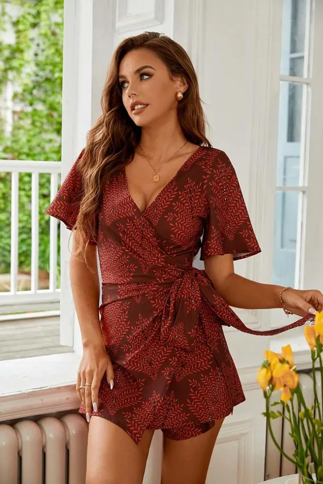 Women Jumpsuits and Rompers Cupshe Navagio Red Sheath Tie Romper Red