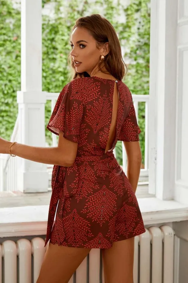 Women Jumpsuits and Rompers Cupshe Navagio Red Sheath Tie Romper Red