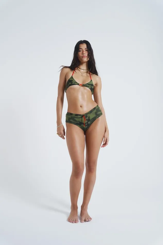 Women Khaki Camo Dot Print Micro Triangle Bikini Top Jaded London Bikini Tops