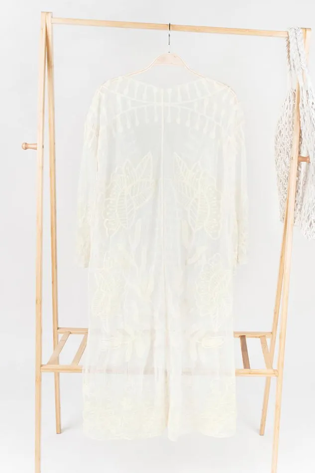 Women Kimono Cover Ups Cupshe Sienna Vneck Crochet Embroidery Kimono Beige