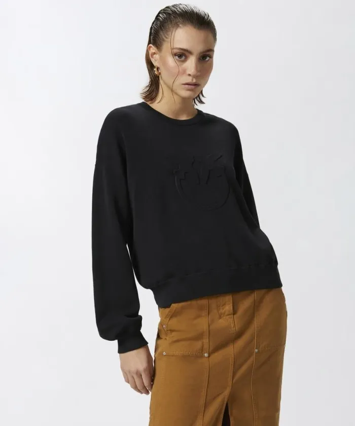 Women Knitwear Pinko Pullover With Love Birds Logo Limo Black