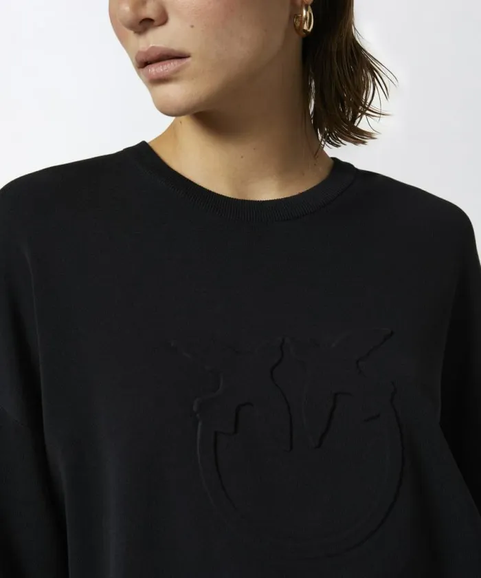 Women Knitwear Pinko Pullover With Love Birds Logo Limo Black Women Knitwear Pinko Pullover With Love Birds Logo Limo Black