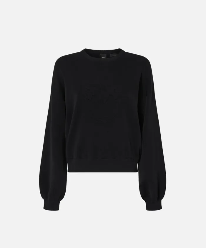 Women Knitwear Pinko Pullover With Love Birds Logo Limo Black Women Knitwear Pinko Pullover With Love Birds Logo Limo Black