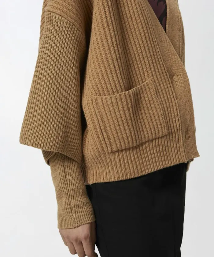 Women Knitwear Pinko Ribbed Wool And Cashmere Cardigan Tannin Beige Women Knitwear Pinko Ribbed Wool And Cashmere Cardigan Tannin Beige