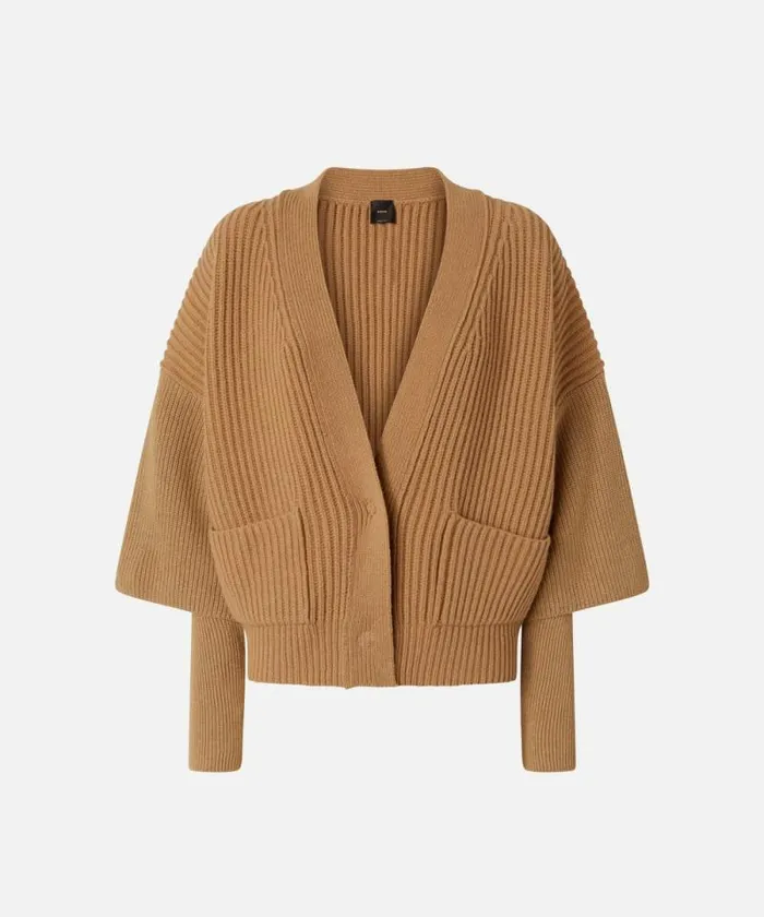 Women Knitwear Pinko Ribbed Wool And Cashmere Cardigan Tannin Beige Women Knitwear Pinko Ribbed Wool And Cashmere Cardigan Tannin Beige