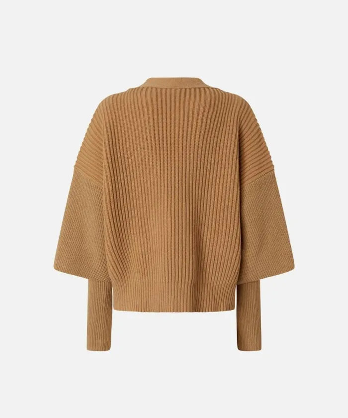 Women Knitwear Pinko Ribbed Wool And Cashmere Cardigan Tannin Beige Women Knitwear Pinko Ribbed Wool And Cashmere Cardigan Tannin Beige