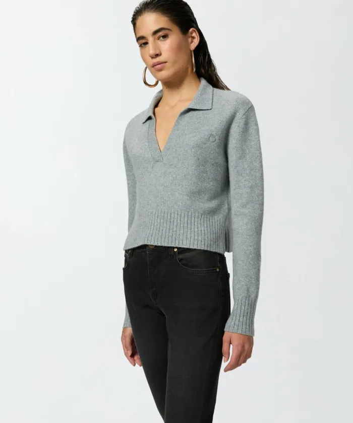 Women Knitwear Pinko Short Cashmereblend Sweater With Collar Drizzle Grey
