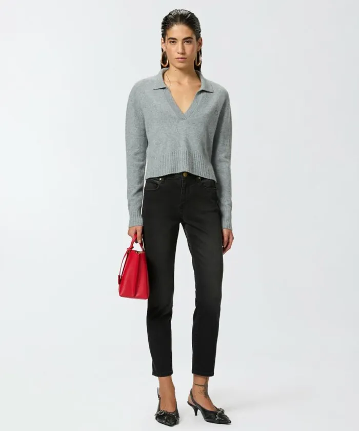 Women Knitwear Pinko Short Cashmereblend Sweater With Collar Drizzle Grey