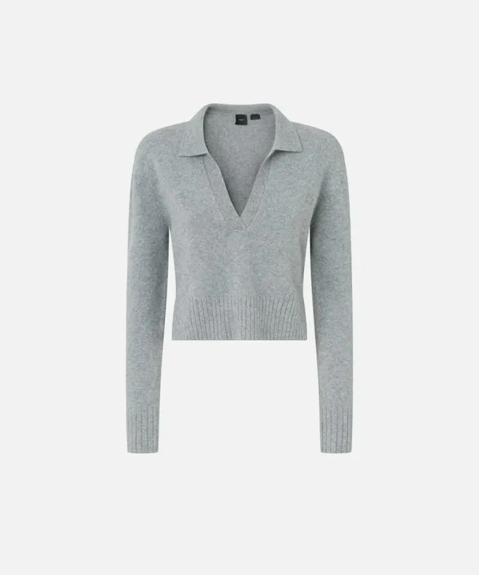 Women Knitwear Pinko Short Cashmereblend Sweater With Collar Drizzle Grey