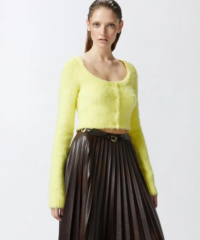 Women Knitwear Pinko Short Soft Knit Cardigan Spotlight Yellow