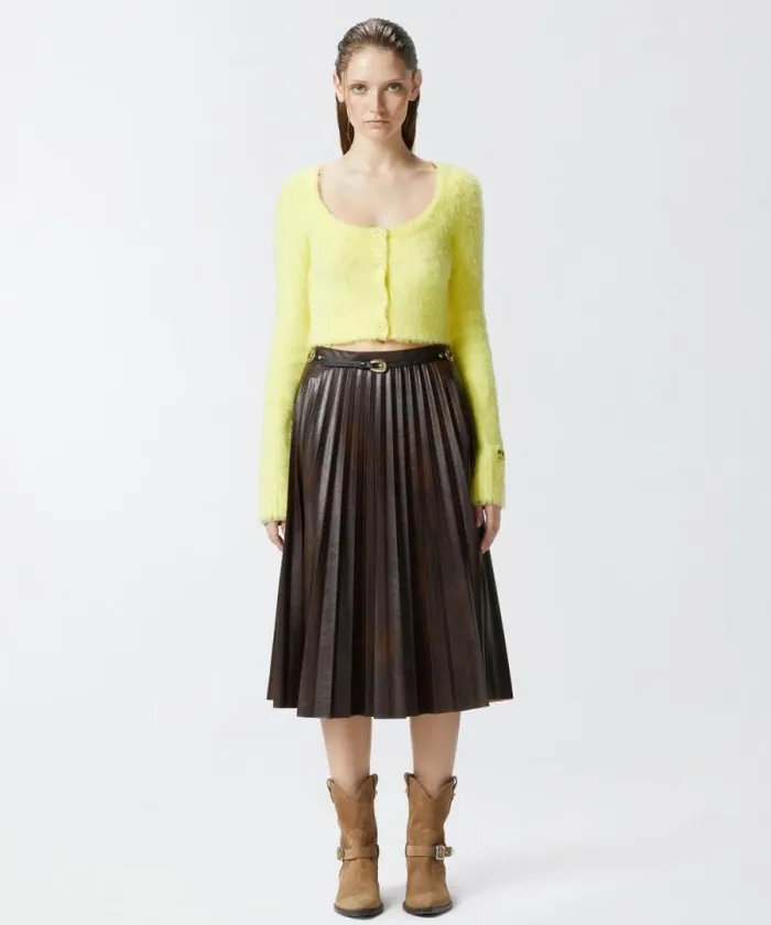 Women Knitwear Pinko Short Soft Knit Cardigan Spotlight Yellow Women Knitwear Pinko Short Soft Knit Cardigan Spotlight Yellow