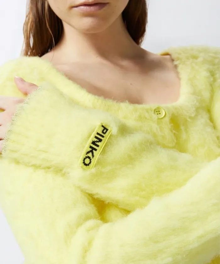 Women Knitwear Pinko Short Soft Knit Cardigan Spotlight Yellow Women Knitwear Pinko Short Soft Knit Cardigan Spotlight Yellow