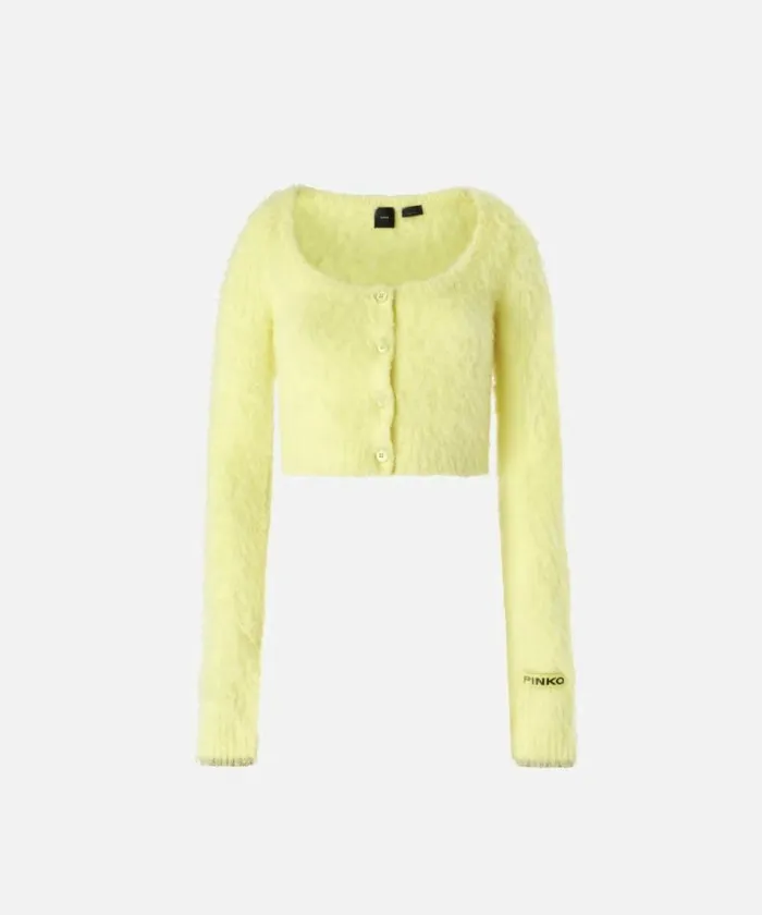 Women Knitwear Pinko Short Soft Knit Cardigan Spotlight Yellow Women Knitwear Pinko Short Soft Knit Cardigan Spotlight Yellow